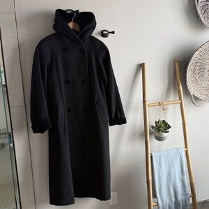 Leslie Fay Classic Black hooded wool and velvet coat